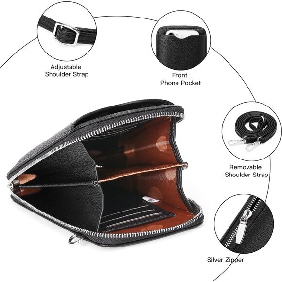 Small Leather Crossbody Bag Women RFID Wallet Purse Credit Card Slots Adjustable - Picture 4 of 6